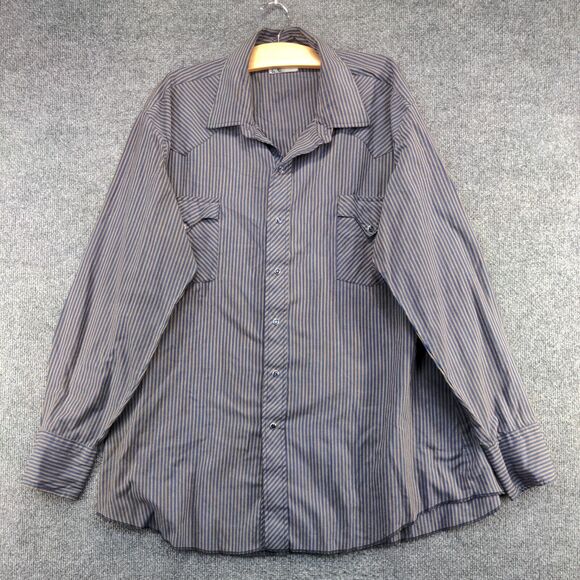 Tem Tex Men's Dress Shirt Multi Striped 18 36 Long Sleeve Pearl Snap Pockets - Picture 2 of 12